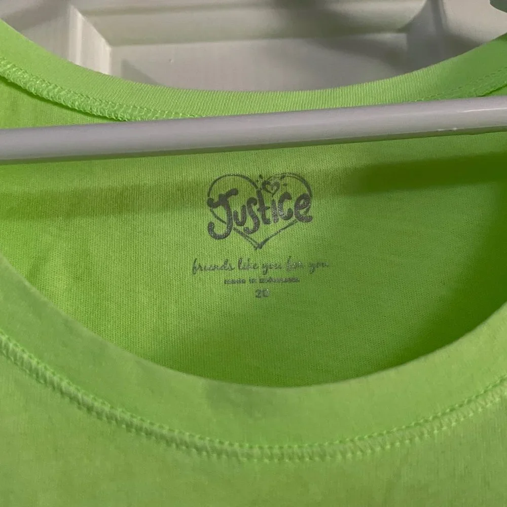 Justice Junior Girls Neon Lime Green Basic Tee Shirt Top Size 20 New with Tags